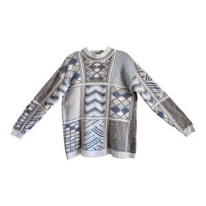 GINA PETERS Women M Sweater Silk Angora Lambswool Blend Beige Blue Brown VTG 38"